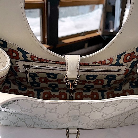 Gucci: Bardot Guccissima Jackie O Piston Lock Shoulder Bag (Ivory) - Picture 8 of 17